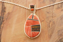 Calvin Begay Genuine Fire Spiny Oyster Shell Sterling Silver Pendant